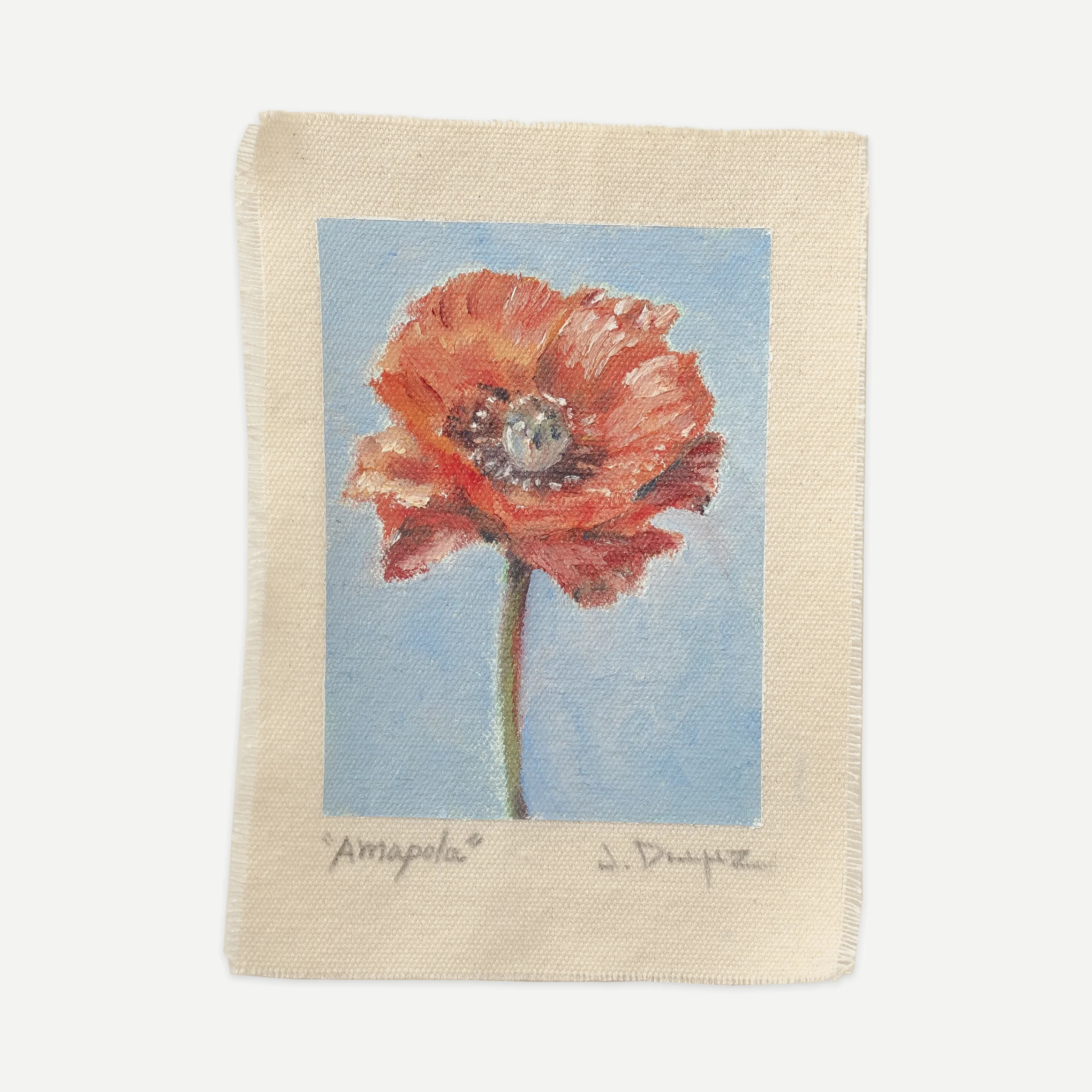 Poppy, Oil on cotton canvas, unstretched, 13 × 18 cm, photograph 1