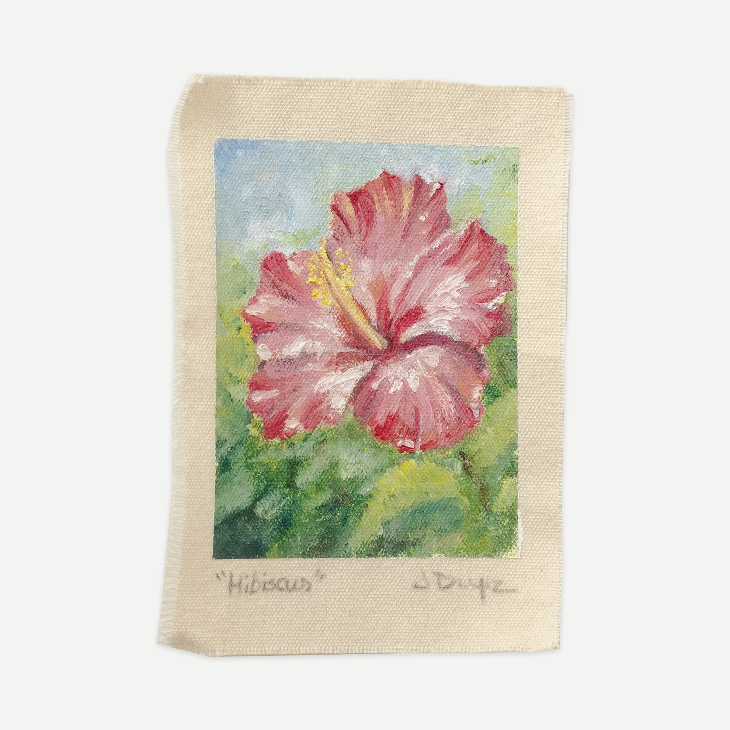 Hibiscus, Oil on cotton canvas, unstretched, 13 × 18 cm, photograph 1