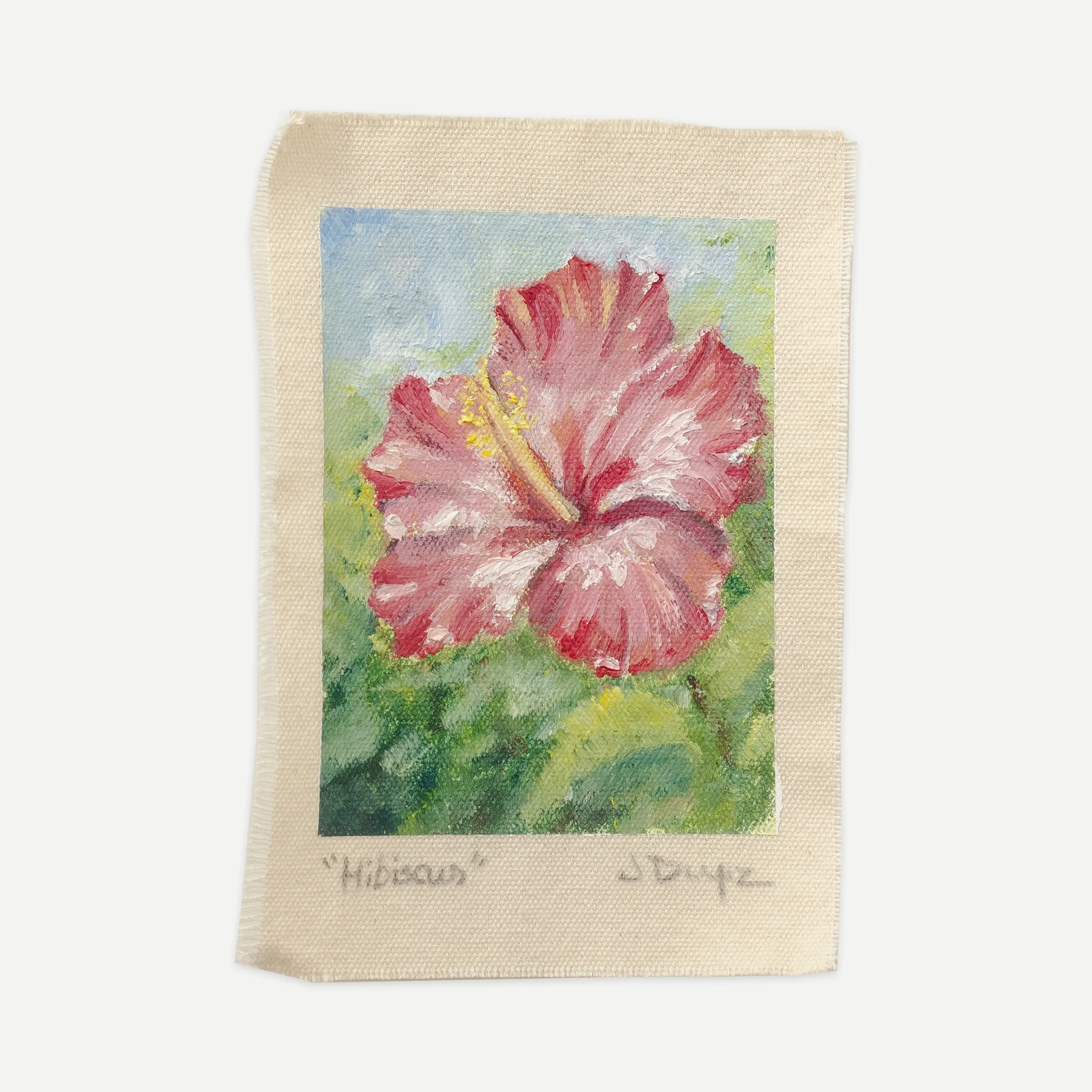 Hibiscus, Oil on cotton canvas, unstretched, 13 × 18 cm, photograph 1