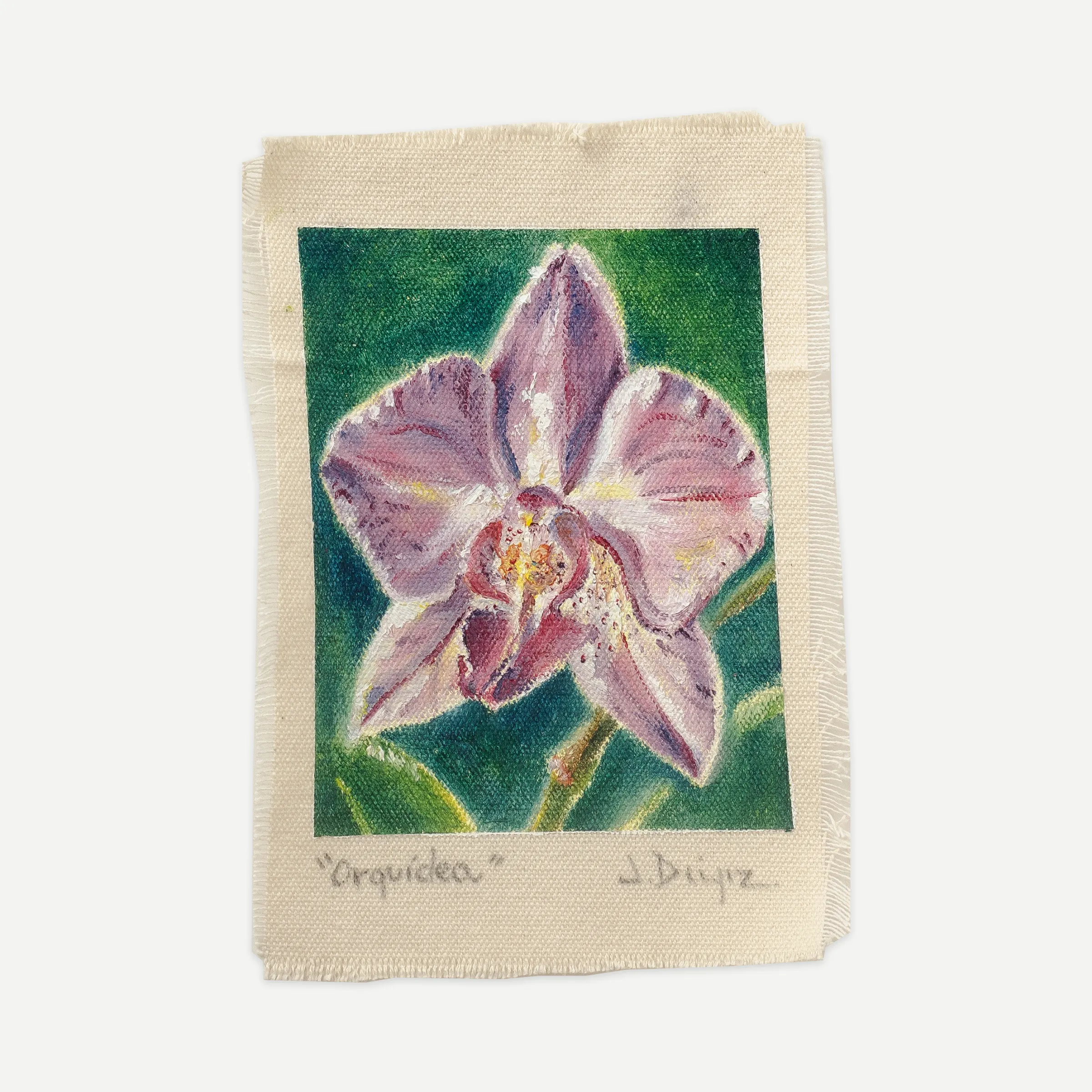 Orquídea, Óleo sobre tela de algodón, sin bastidor, 13 × 18 cm, fotografía 1
