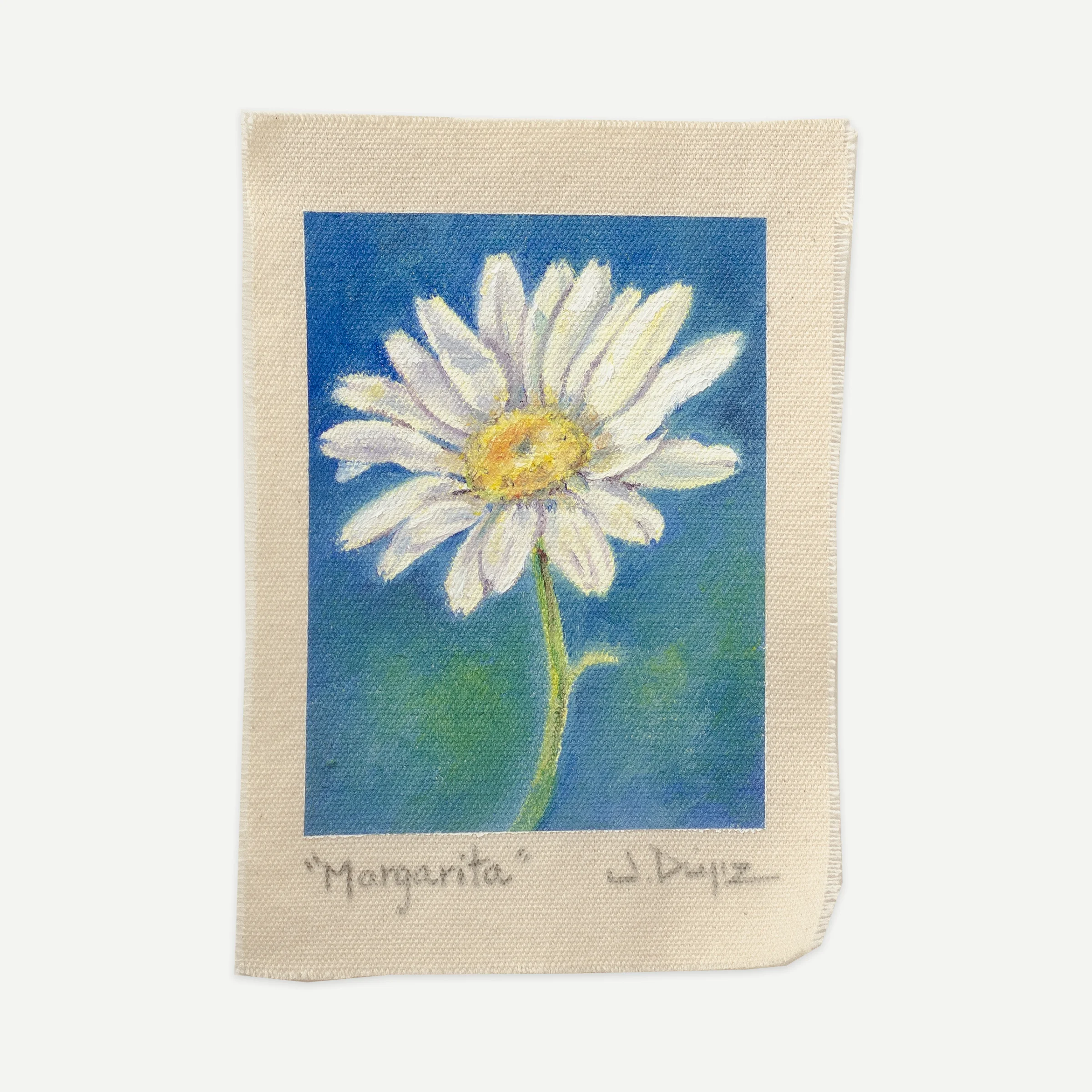 Daisy, Oil on cotton canvas, unstretched, 13 × 18 cm, photograph 1