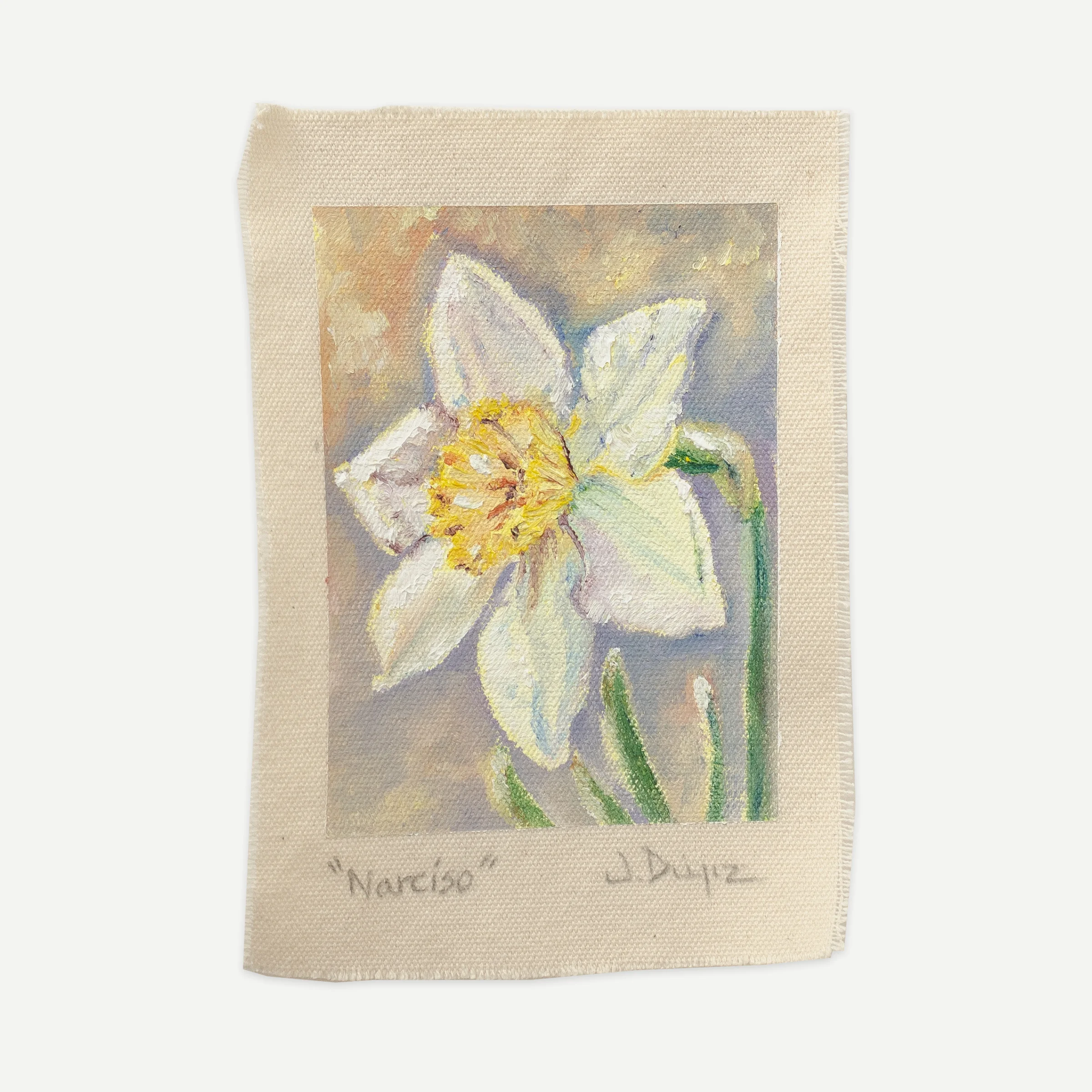 Daffodil, Oil on cotton canvas, unstretched, 13 × 18 cm, photograph 1