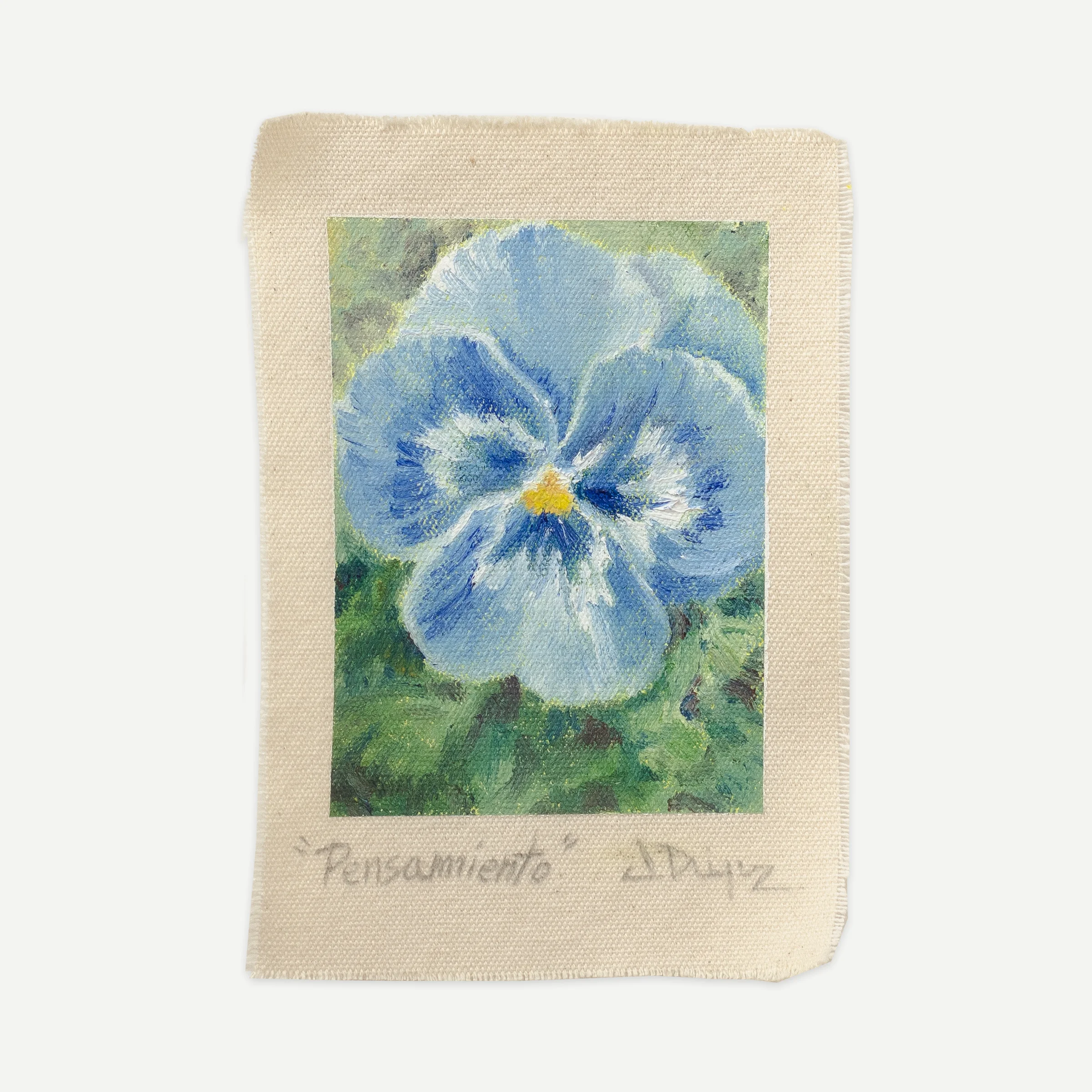 Pansy, Oil on cotton canvas, unstretched, 13 × 18 cm, photograph 1