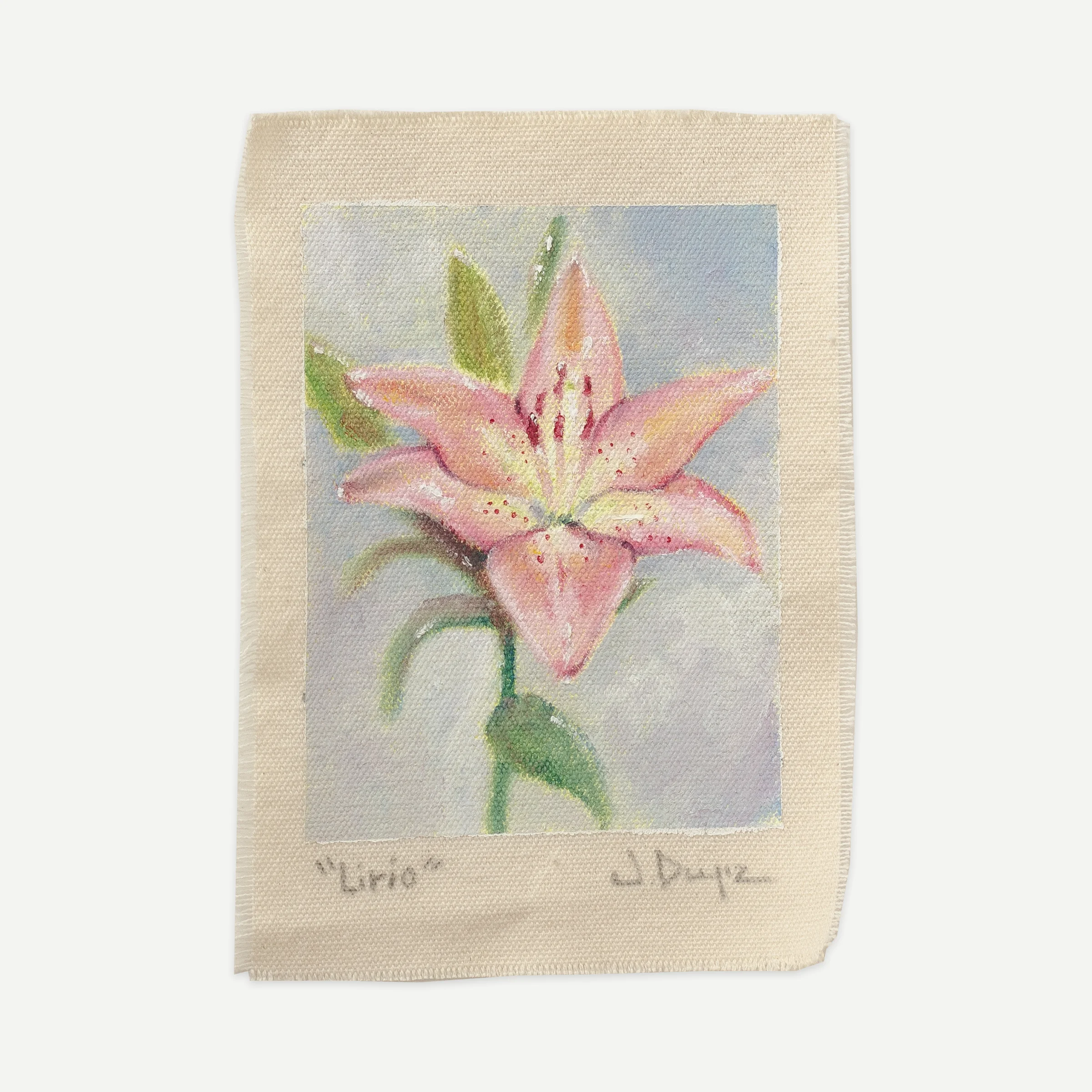 Lily, Oil on cotton canvas, unstretched, 13 × 18 cm, photograph 1