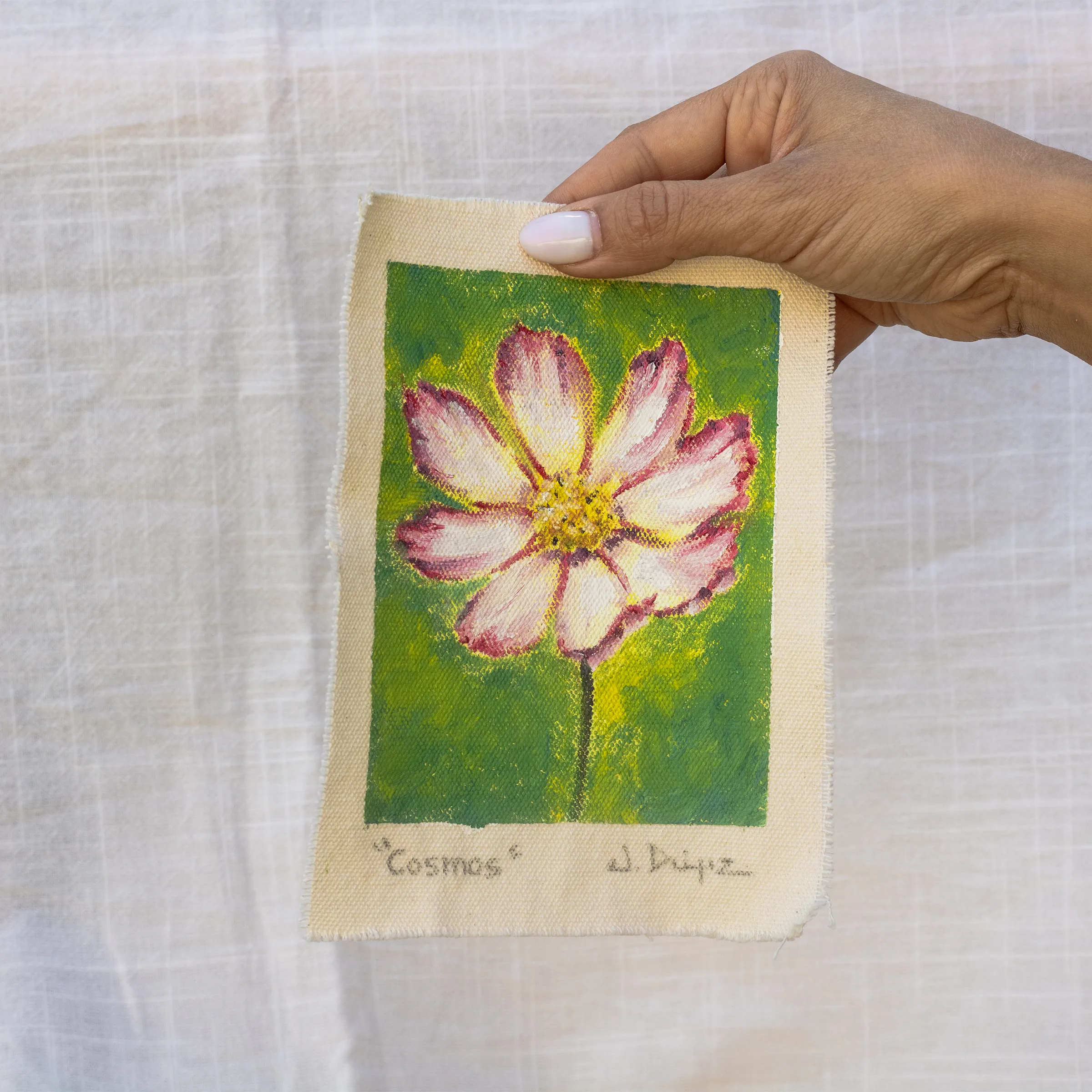 Cosmos, Oil on cotton canvas, unstretched, 13 × 18 cm, photograph 2