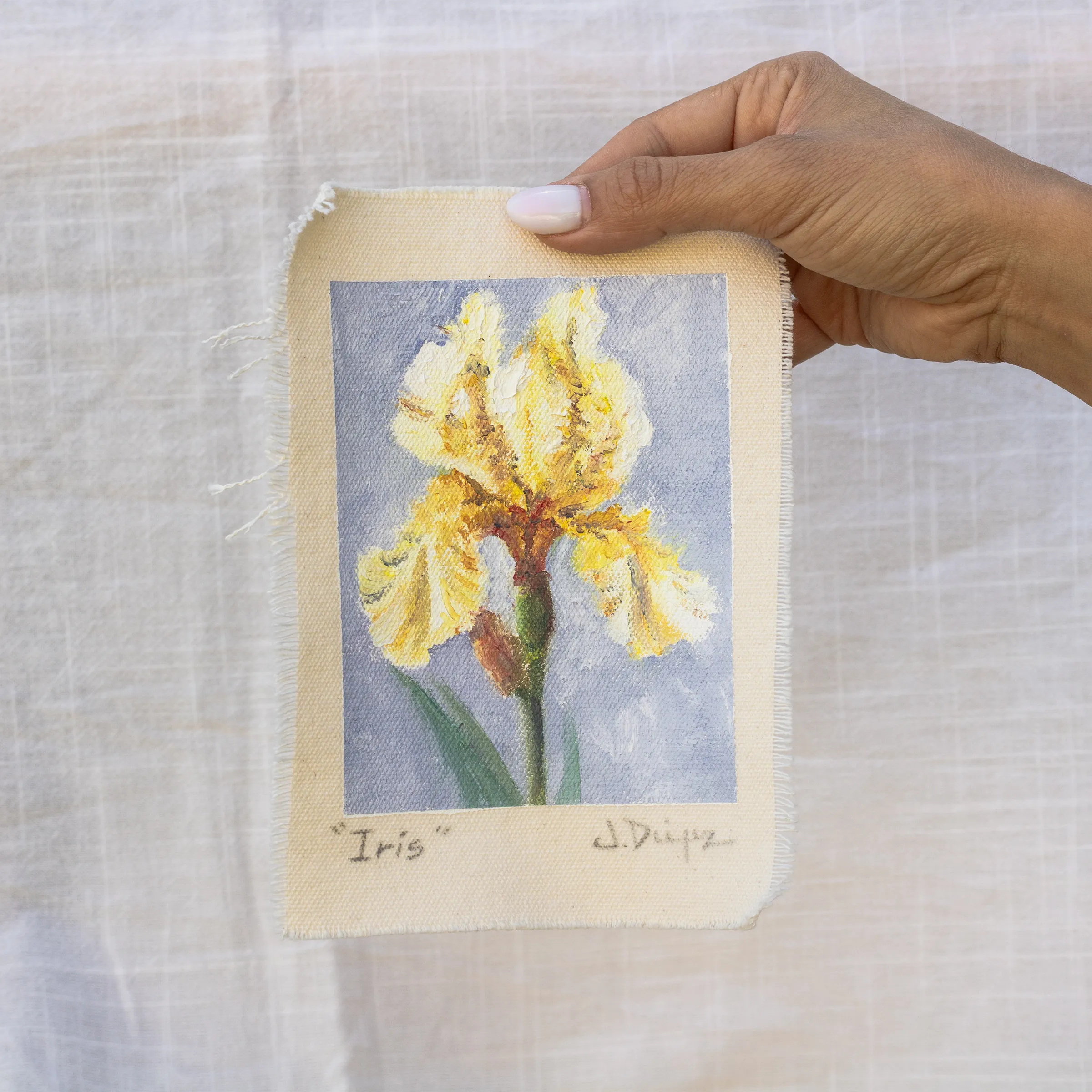 Iris, Óleo sobre tela de algodón, sin bastidor, 13 × 18 cm, fotografía 2