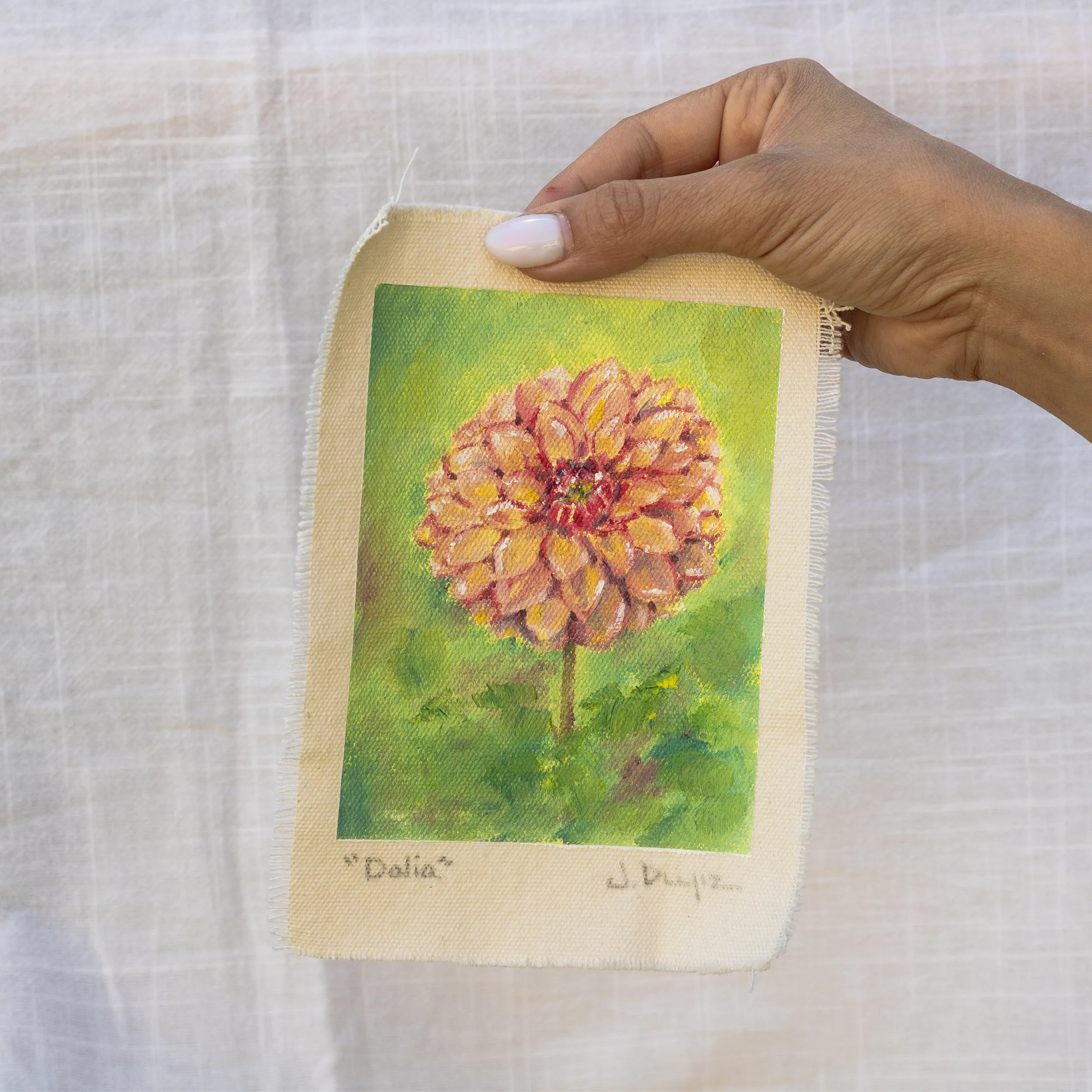 Dalia, Óleo sobre tela de algodón, sin bastidor, 13 × 18 cm, fotografía 2