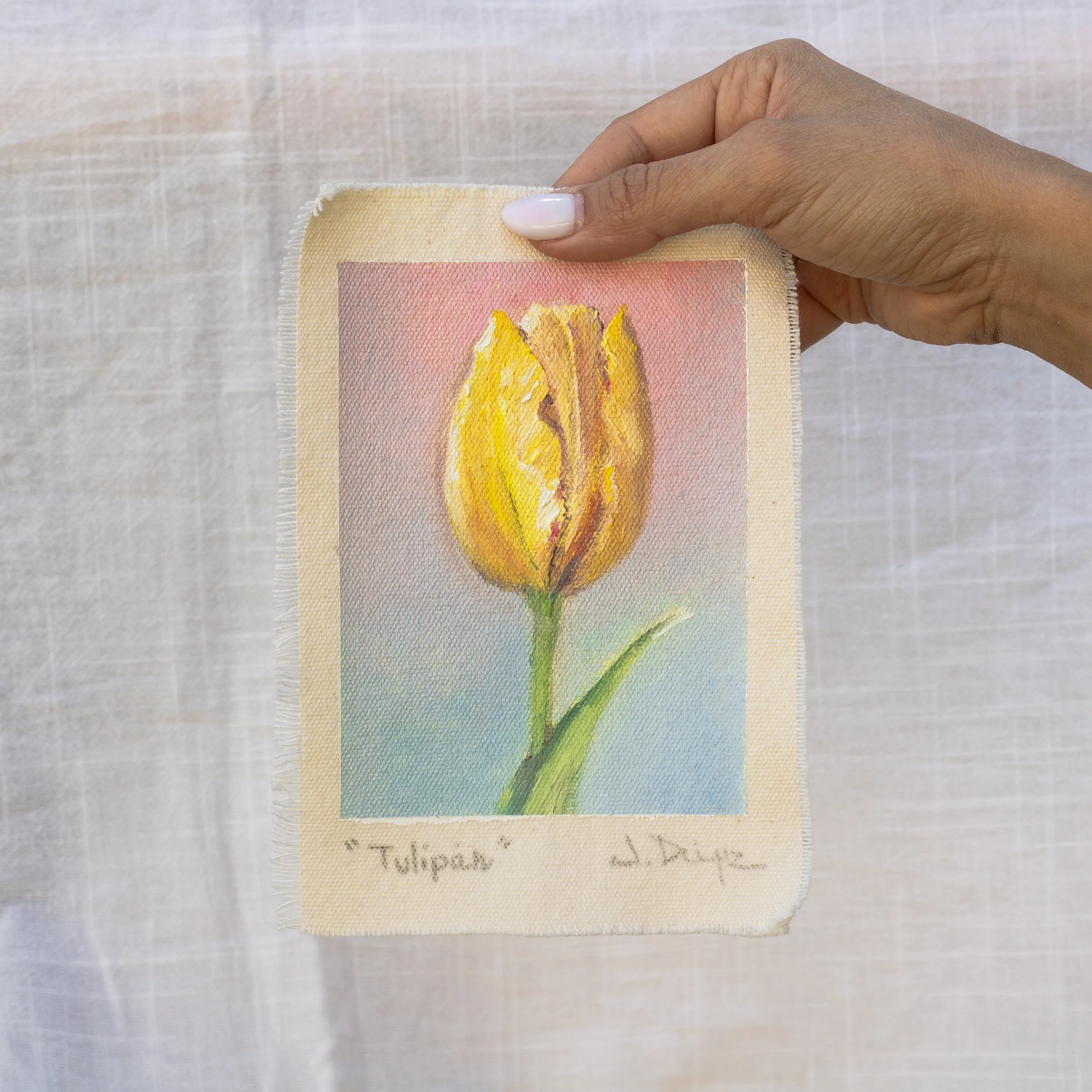 Tulip, Oil on cotton canvas, unstretched, 13 × 18 cm, photograph 2