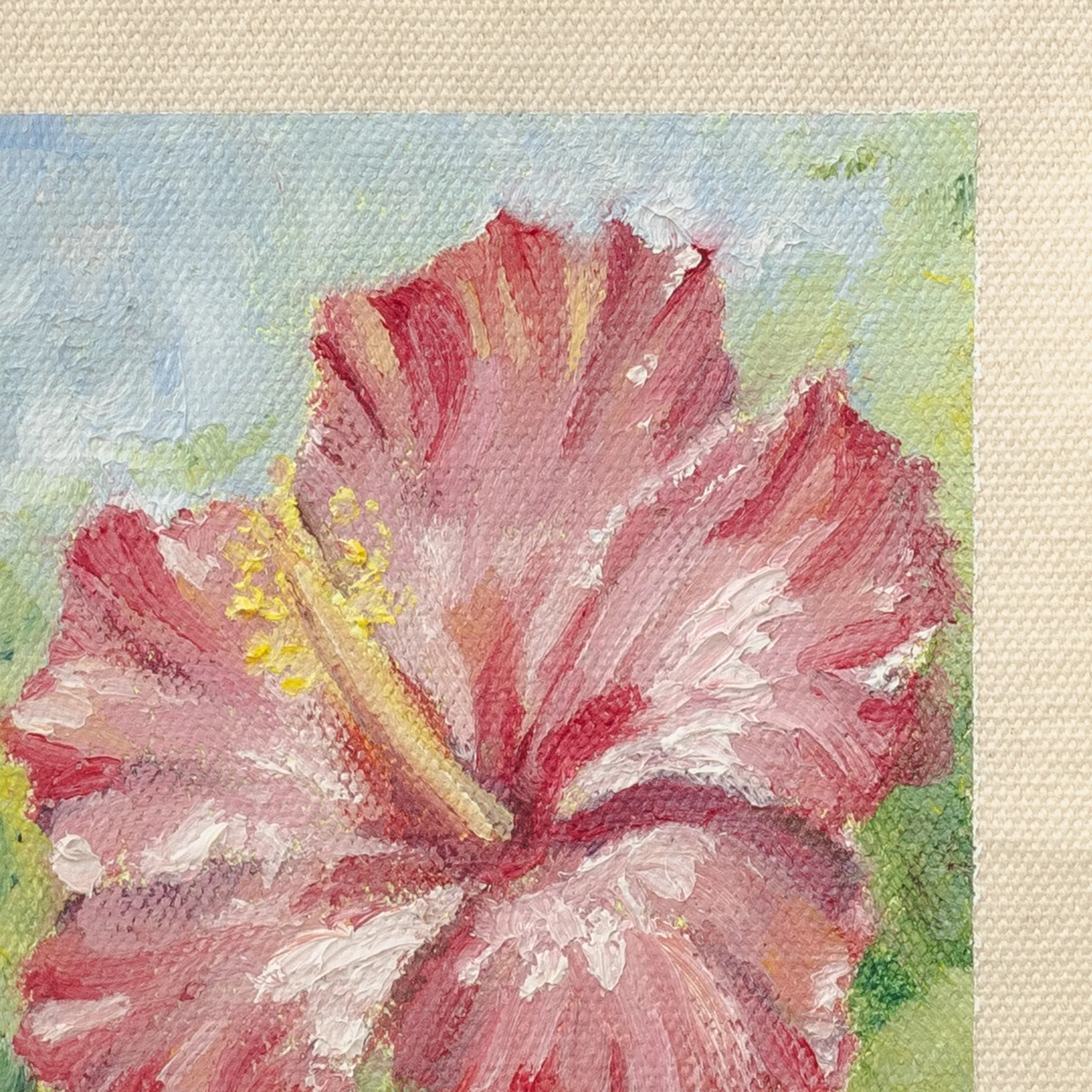 Hibiscus, Oil on cotton canvas, unstretched, 13 × 18 cm, photograph 3