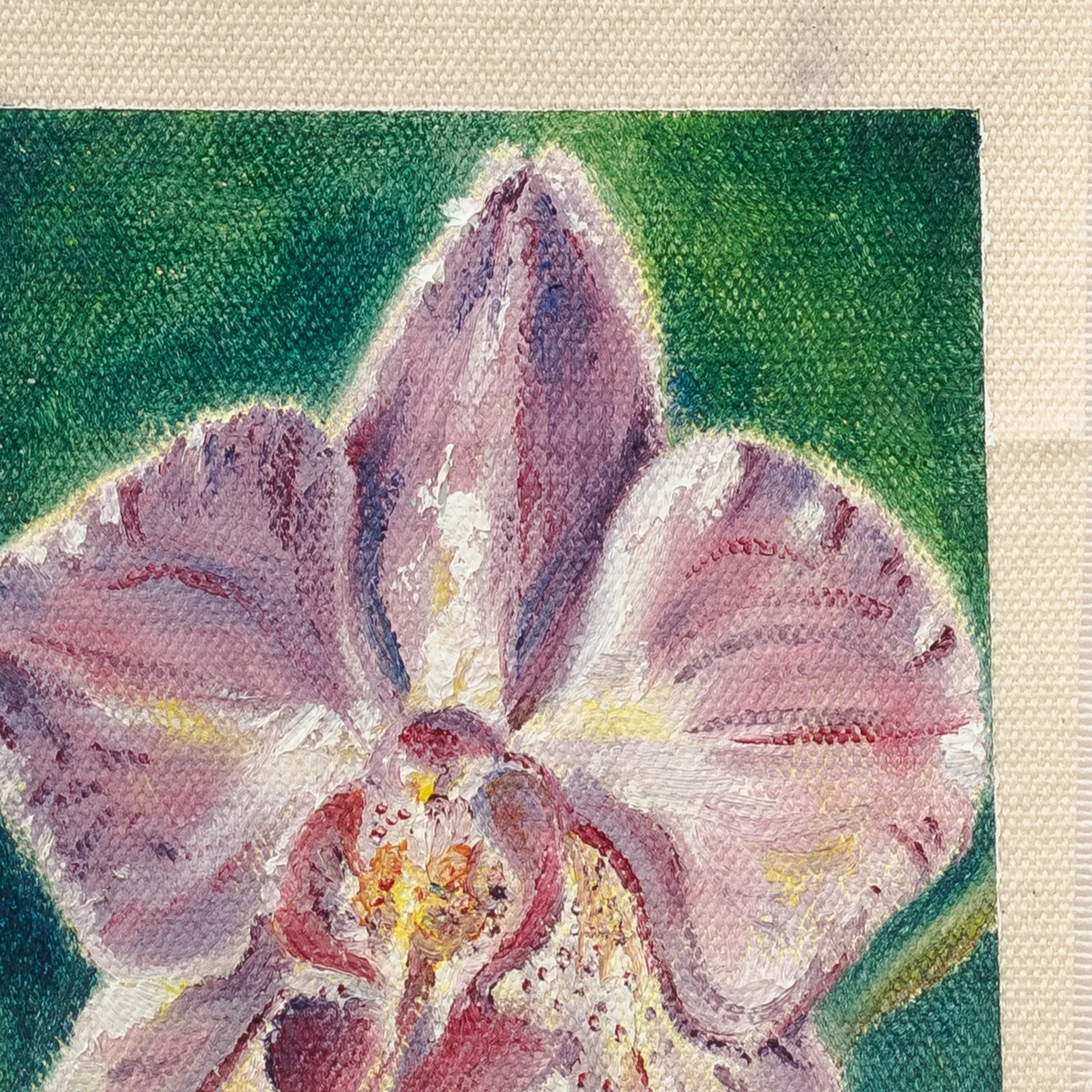 Orquídea, Óleo sobre tela de algodón, sin bastidor, 13 × 18 cm, fotografía 3